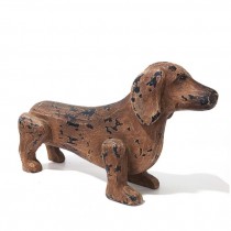 FIGURINE-Distressed Wooden Dachshund Dog