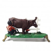 BANK-Antique Cast Iron Farmer Milking/Drinking from Cow