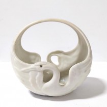 FIGURINE-Off White Ceramic Swan Basket