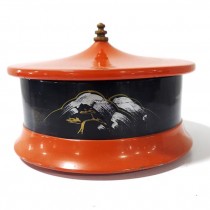 CANISTER-Rusted Red w/Black Oriental Decor