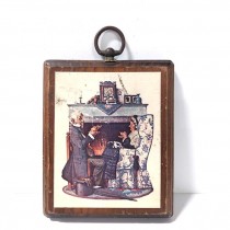 PLAQUE-Small Wooden-Couple Having Tea by Fireplace