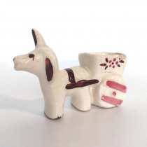 FIGURINE-Ceramic White & Brown Donkey w/Cart