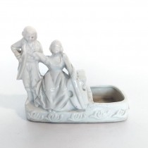 FIGURINE-White Ceramic Victorian Couple Holding Bass