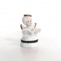 FIGURINE-Ceramic White Singing Angel w/Gold Detail & Keepsake At Bottom