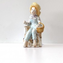 FIGURINE-Porcelain Farmer Boy w/Blue Overalls & Basket