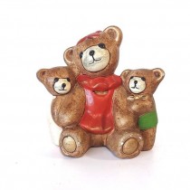 FIGURINE-Mama Bear in Red Dress & Bow w/Two Cubs