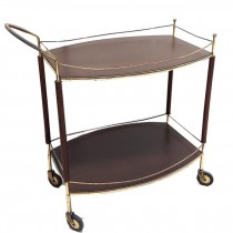 TEA CART-Brown Modern (2) Tier Cart w/Gold Accents