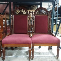 THRONE-Armless Walnut Chair w/Burgundy Cushions & Fan-like Detail