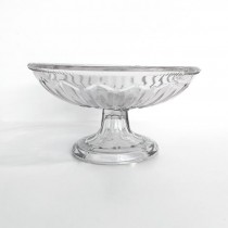 COMPOTE-Deco Pattern Pressed Glass w/Beaded Edge