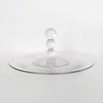 CANDY DISH-Plain Glass Dish w/Beaded Center Handle