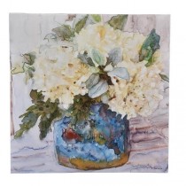 CANVAS-White Hydrangeas in Blue Vase