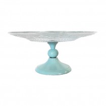 CAKE STAND-Cut Glass w/Light Blue Pedestal