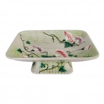 CAKE STAND-Rectangular Green Bamboo Decor w/Flowers