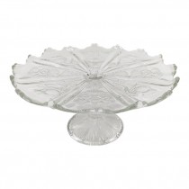 CAKE STAND-Cut Glass Floral Decor w/Scalloped Edge