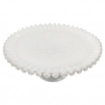 CAKE STAND-Vintage White Milk Glass w/Scrolled Edge