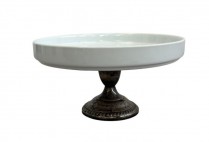 PASTRY DISH-White Dish w/Chrome Pedestal