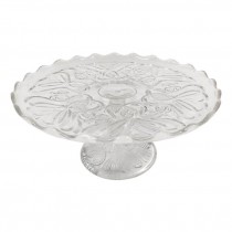 CAKE STAND-Cut Glass w/Scalloped Raised Edge & Hearts in Pedestal