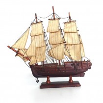 SHIP MODEL-Small Cherrywood w/Striped Beige Sails