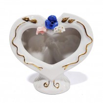 FIGURINE-Porcelain Heart Picture Frame w/Flowers & Gold Detail