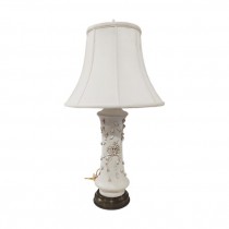 TABLE LAMP-Antique White Porcelain w/Sprig Flowers & Leaves