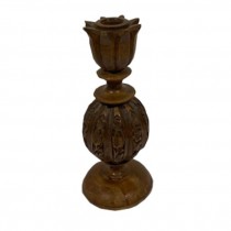 CANDLESTICK HOLDER-Wooden Pineapple Shaped Holder-Engraved Floral Vines & Tulip Top