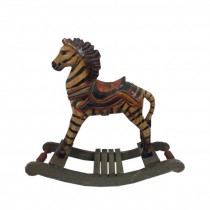 FIGURINE-Wood Carved Zebra Rocking Horse
