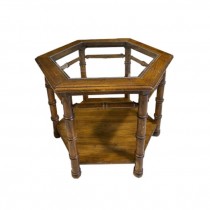 SIDE TABLE-Mid 20th Century Walnut Hexagonal Plexi Top Accent Table