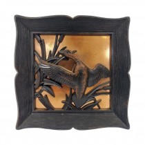 FRAMED-Vintage-Copper Back Relief Duck W/Faux Wood Frame