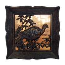 FRAMED ART-Vintage-Copper Back Relief Turkey W/Faux Wood Frame