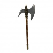 AXE-Viking Axe-Brass Monster on Top w/Leather Crossed Strap on Wooden Handle