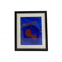 FRAMED ABSTRACT-Red Ameba W/Blue Background