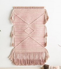 WALL TAPESTRY-Pale Pink Cotton IKAT Pattern | Tassels