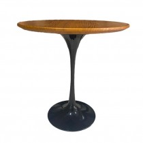 END TABLE-MCM Tulip w/Black Gloss Base & Light Wood Grain Top