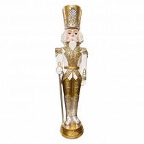 NUTCRACKER-White Hair Grand Metallic Nutcracker w/Music & LED Lights