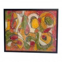 (HDEW0079)FRAMED ABSTRACT-Red Background w/Multi-Colored Squiggles