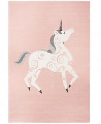 RUG-(6'7"x 9')|Prancing Unicorn| Pink Background