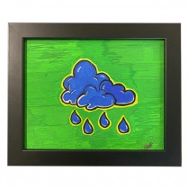 PAINTING-Silver Lining|Blue Clouds|Green Background |Black Frame