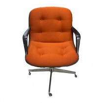 OFFICE CHAIR-Vintage Molded Orange Tufted | Black Frame |Silver Base