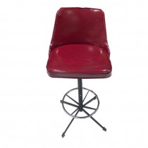 STOOL-Red Vinyl Squared Slim Back Swivel w/Chrome Foot Ring