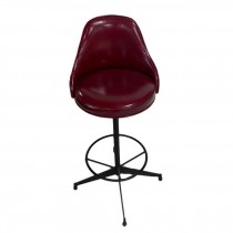 STOOL-Red Vinyl Rounded Slim Seat w/Black Foot Ring