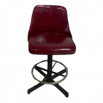 STOOL-Red Vinyl Squared Back w/Chrome Foot Ring and Flat Base