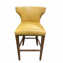 STOOL-Yellow Vinyl w/Nailhead Detail & Painted Base