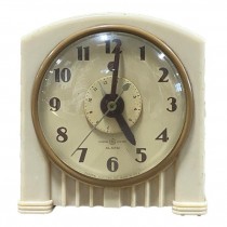 ALARM CLOCK-Vintage Beige GE Clock w/Brown Ring
