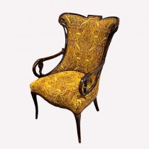 ARM CHAIR-Art Nouveau Brown Multi-Colored Tapestry w/Curved Arms