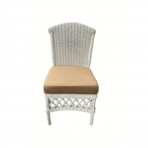 GARDEN CHAIR-Armless White Wicker w/Seat Cushion