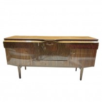 SIDEBOARD-Glossy Walnut Laminate w/Brass Pulls