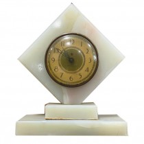 CLOCK-Vintage "New Haven" Marble Diamond Shape w/Brass Face