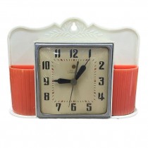 CLOCK-Vintage Red & White Telechron w/Pen Cups