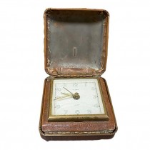 ALARM CLOCK-Vintage Brown Leather "Florn" Wind Up Pocket Watch