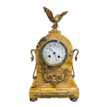 MANTEL CLOCK-Vintage Masson Marble Clock w/Brass Detail & Eagle Finial